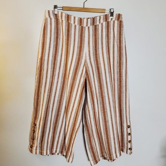 A New Approach ANA striped cropped Wide Leg Linen elastic waist pants Size XL - Picture 1 of 11